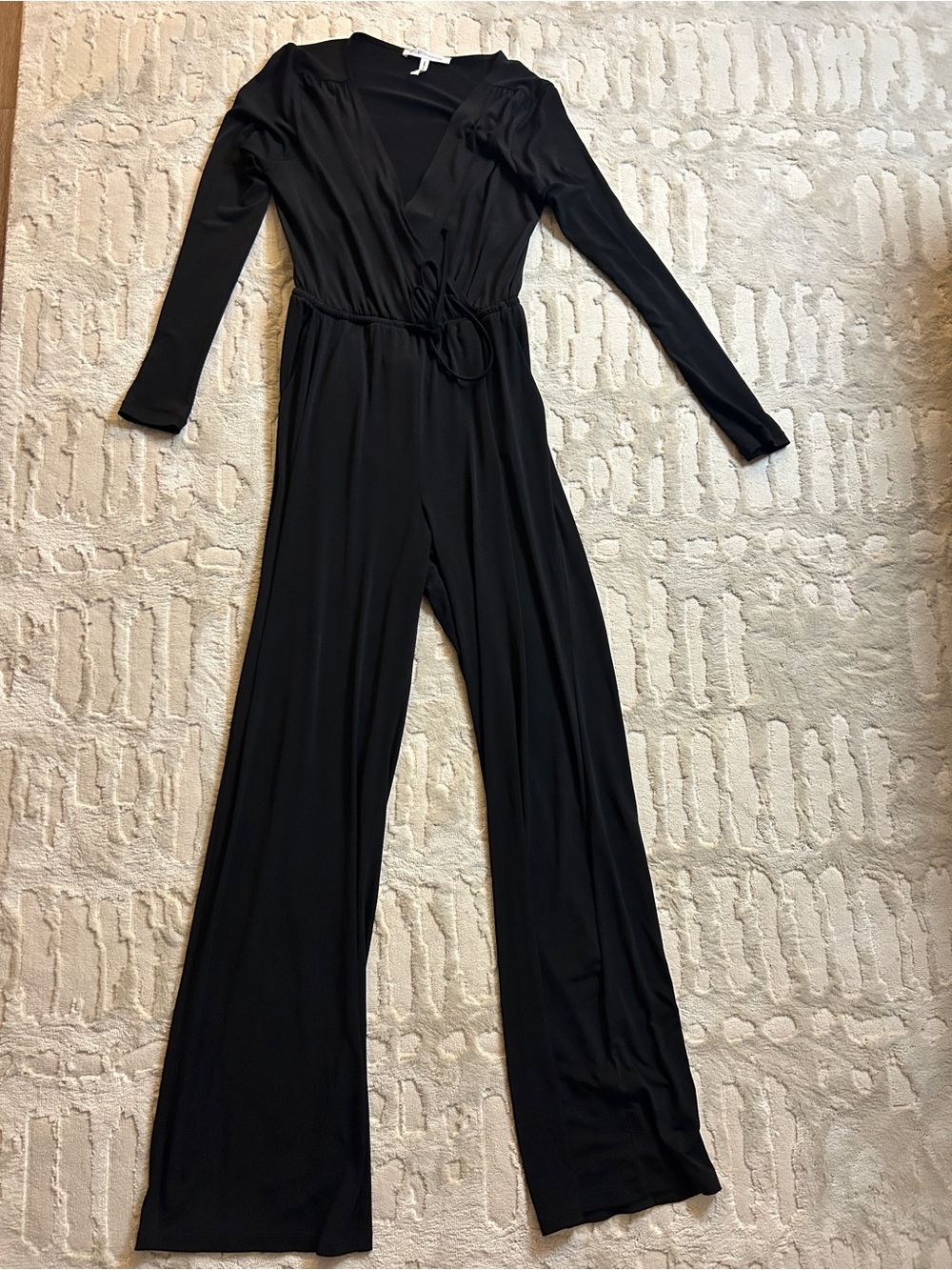 BCBGeneration Black Long-Sleeve Wrap Jumpsuit with Tie Waist
